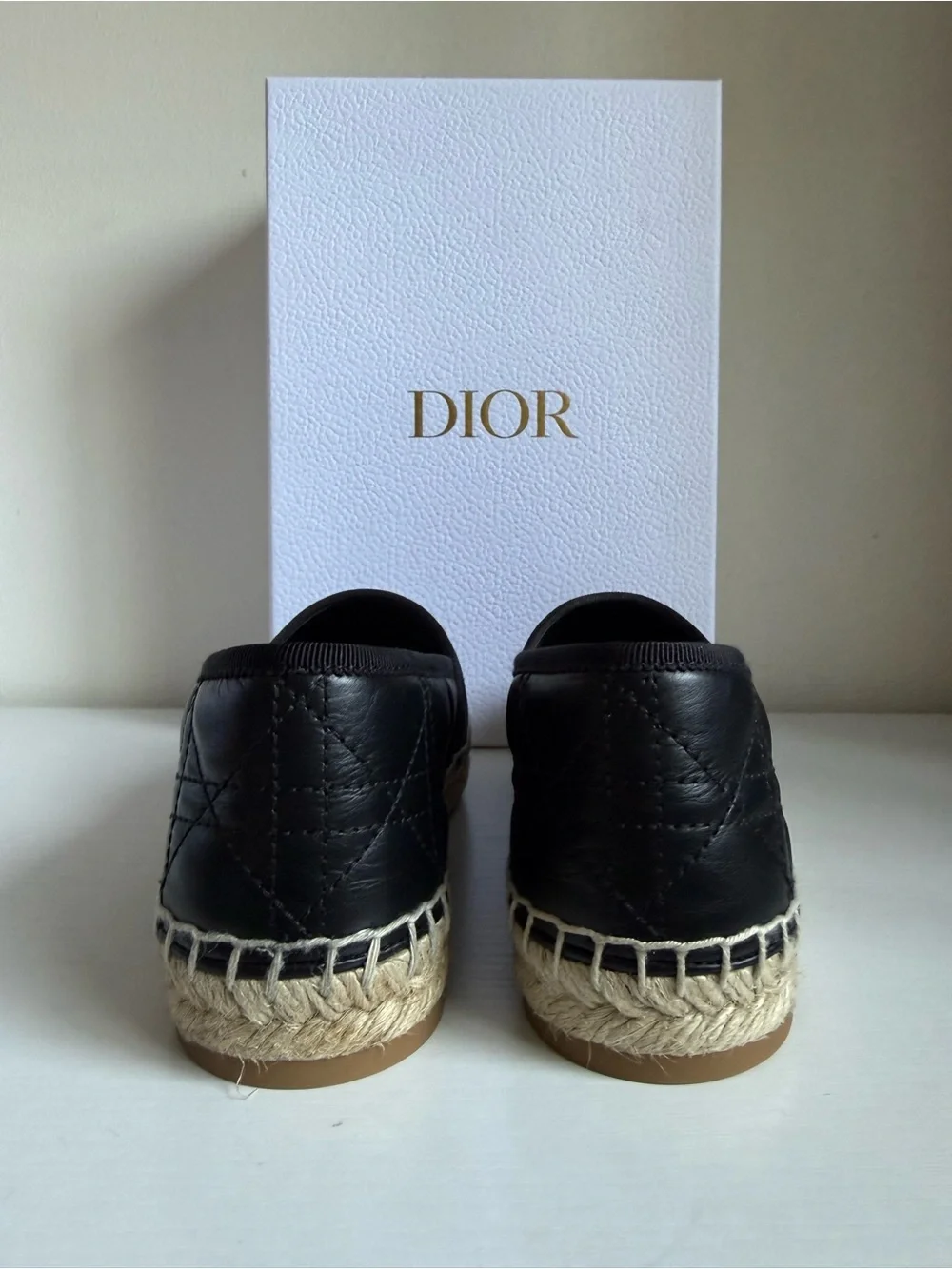 NIB Dior Granville Black Cannage Quilted Leather Espadrilles Logo Band